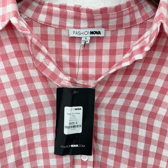 FASHION NOVA Baby Girl Plaid Pink Frayed Shirt Size S NWT - Picture 3 of 4
